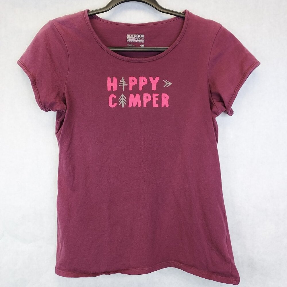 Outdoor Research Happy Camper Tee T-shirt Women's S Burgundy Short Sleeve Preppy